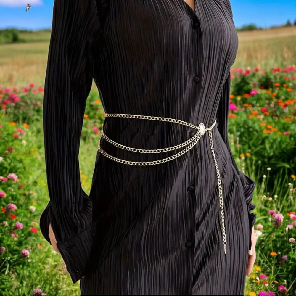 Golden Plated Tassel Belt Chain Elegant‎ Alloy Accessory Versatile Style